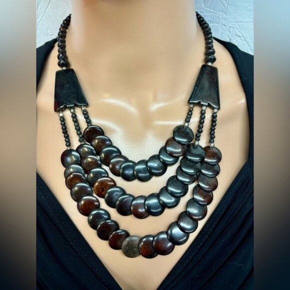 Monies style hand carved multi strand tribal necklace - Picture 1 of 11